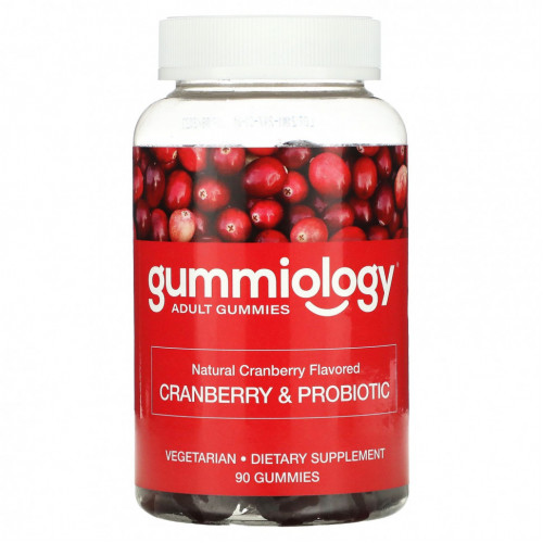 Gummiology, жевательные таблетки с клюквой и пробиотиком, со вкусом клюквы, 90 вегетарианских жевательных таблеток