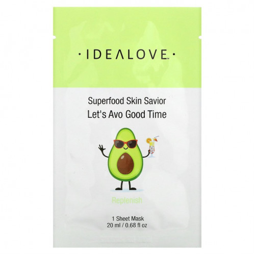 Idealove, Superfood Skin Savior, Let's Avo Good Time, 1 тканевая маска, 20 мл (0,68 жидк. Унции)