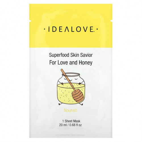 Idealove, Superfood Skin Savior, от любви и меда, 1 тканевая маска, 20 мл (0,68 жидк. Унции)