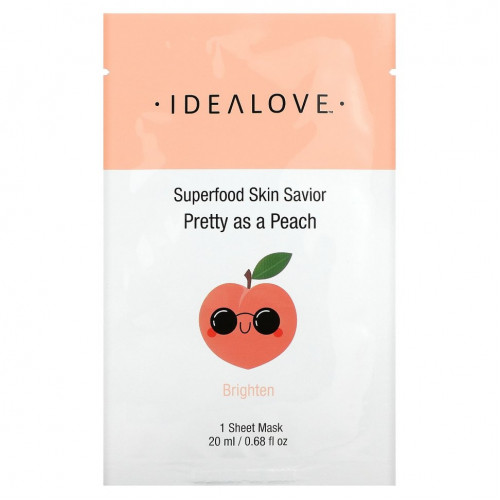 Idealove, Superfood Skin Savior, Pretty as a Peach, 1 тканевая маска, 20 мл (0,68 жидк. Унции)