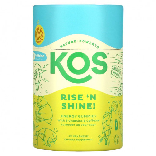 KOS, Rise 'N Shine Energy Gummies, Citrus, 30 Gummies