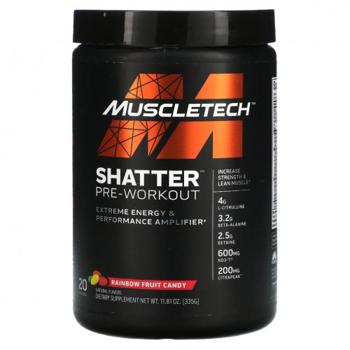 MuscleTech, Shatter, предтренировочные конфеты, радужные фруктовые конфеты, 335 г (11,81 унции)