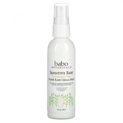 Babo Botanicals, Sensitive Baby, крем-спрей от подгузников, без отдушек, 89 мл (3 жидк. Унции)