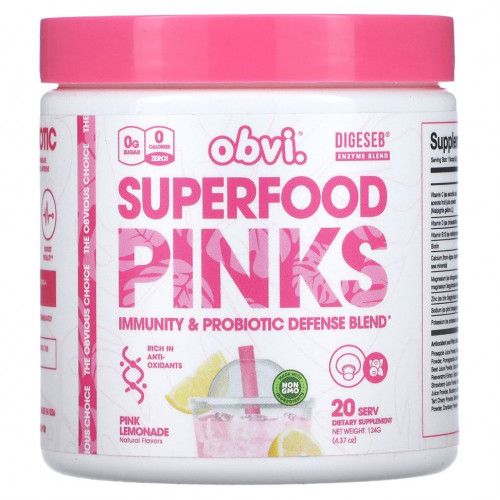 Obvi, Superfood Pinks, розовый лимонад, 124 г (4,37 унции)