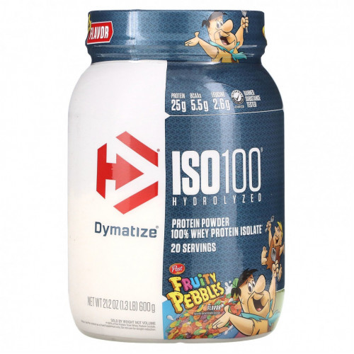 Dymatize, Гидролизованный ISO 100, 100% изолят сывороточного протеина, фруктовые шарики, 600 г (1,3 фунта)