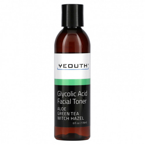 Yeouth, Glycolic Acid Facial Toner, Aloe Green Tea Witch Hazel, 6 fl oz (178 ml)