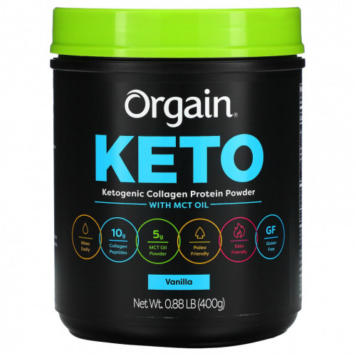 Orgain, Keto, протеиновый порошок из кетогенного коллагена с маслом MCT, ваниль, 400 г (0,88 фунта)