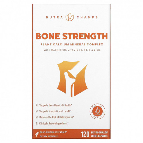 NutraChamps, Bone Strength, 120 растительных капсул, которые легко глотать