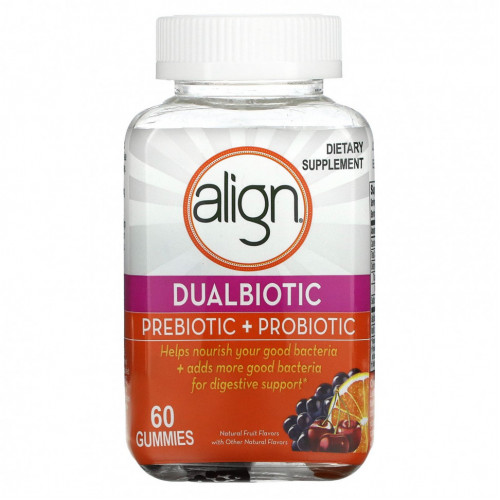 Align Probiotics, Dualbiotic, пребиотик и пробиотик, натуральные фрукты, 60 жевательных таблеток