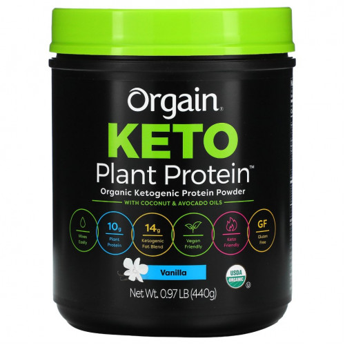 Orgain, Keto, Organic Plant Protein Powder, Vanilla, 0.97 lb (440 g)