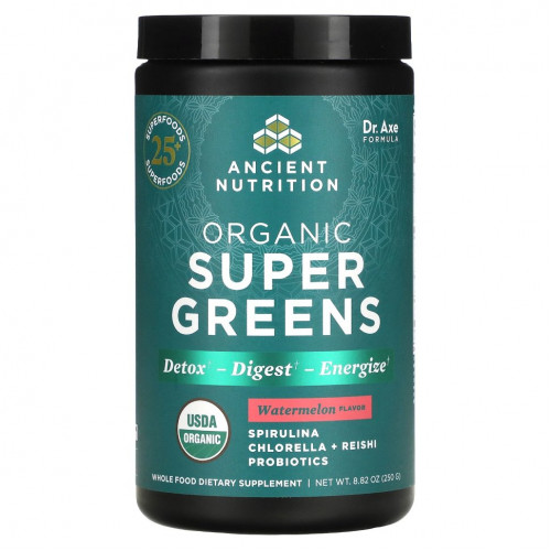 Dr. Axe / Ancient Nutrition, Organics Super Greens, Watermelon, 8.82 oz (250 g)