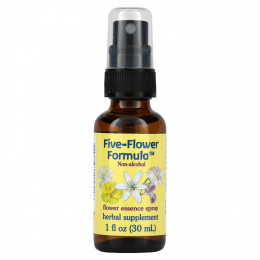 Flower Essence Services, Five-Flower Formula, Спрей с цветочной эссенцией, не содержит спирта, 1 ж. унций (30 мл)