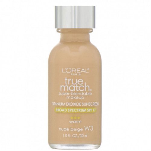 L'Oreal, True Match Super-Blendable Makeup, W3 Nude Beige, 1 fl oz (30 ml)