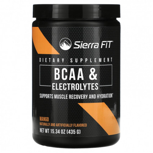 Sierra Fit, аминокислоты с разветвленными цепями (BCAA) и электролиты, 7 г BCAA, со вкусом манго, 435 г (15,34 унции)