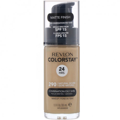 Revlon, Тональная основа Colorstay Makeup для комбинированной и жирной кожи, SPF 15, оттенок 290 «Натуральная охра», 30 мл