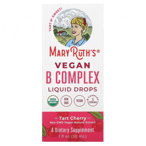 MaryRuth Organics, Vegan B Complex Liquid Drops, вишня, 30 мл (1 жидк. Унция)