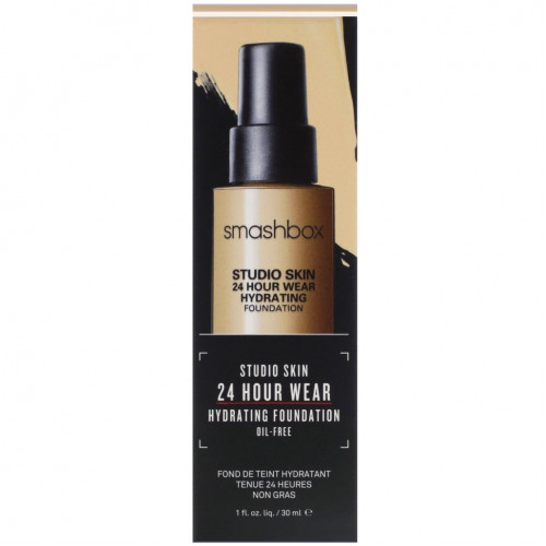 Smashbox, Studio Skin 24 Hour Wear Hydrating Foundation, 2.2 Light Medium With Warm Peach Undertone, 1 fl oz (30 ml)