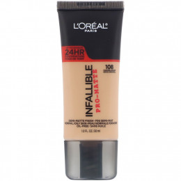 L'Oreal, Тональная основа Infallible Pro-Matte, оттенок карамельный бежевый 108, 30 мл