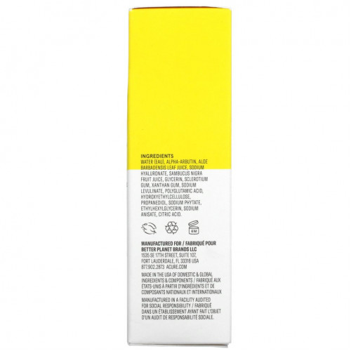 Acure, Brightening 2% Alpha Arbutin Serum, осветляющая сыворотка с 2% альфа-арбутином, 30 мл (1 жидк. унция)